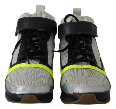 Jil Sander Fog Gray Neon Green Zwarte Veterschoenen