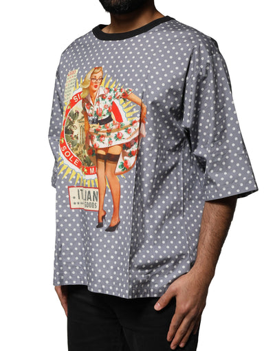 T-shirt ras du cou à imprimé pin-up à pois gris Dolce &amp; Gabbana