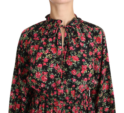 Dolce &amp; Gabbana Zwarte Rozenprint Bloemen Shirt Top Blouse