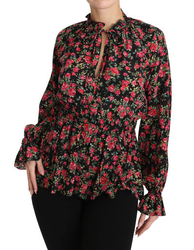 Dolce &amp; Gabbana Zwarte Rozenprint Bloemen Shirt Top Blouse