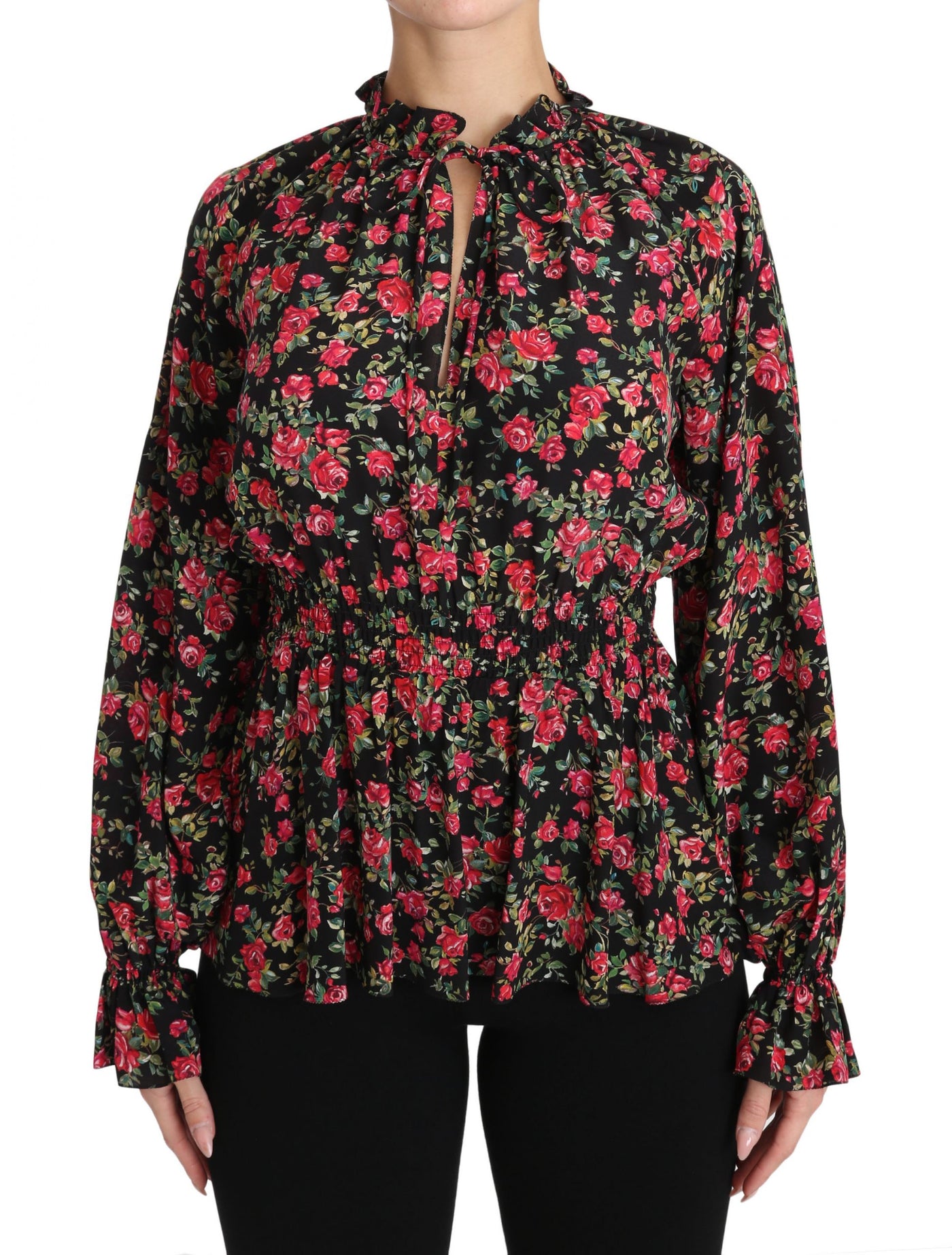 Dolce &amp; Gabbana Zwarte Rozenprint Bloemen Shirt Top Blouse