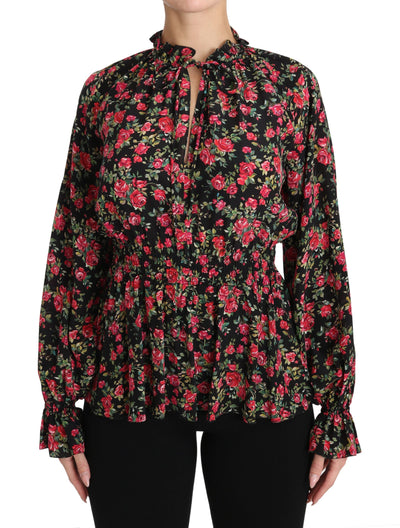 Dolce &amp; Gabbana Zwarte Rozenprint Bloemen Shirt Top Blouse
