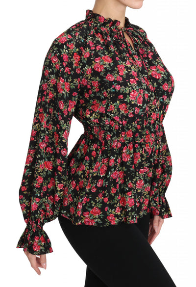 Dolce &amp; Gabbana Zwarte Rozenprint Bloemen Shirt Top Blouse