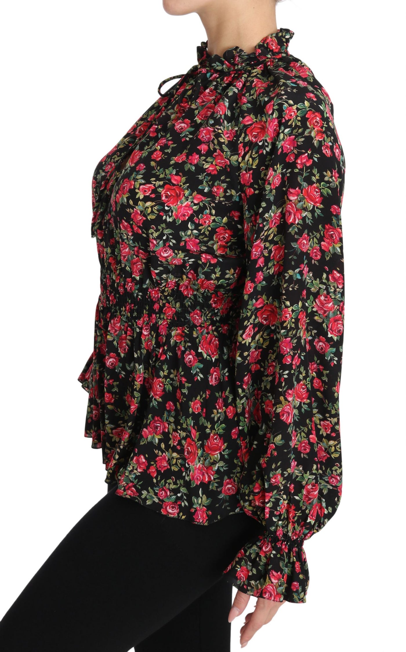 Dolce &amp; Gabbana Zwarte Rozenprint Bloemen Shirt Top Blouse