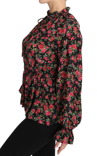 Dolce &amp; Gabbana Zwarte Rozenprint Bloemen Shirt Top Blouse