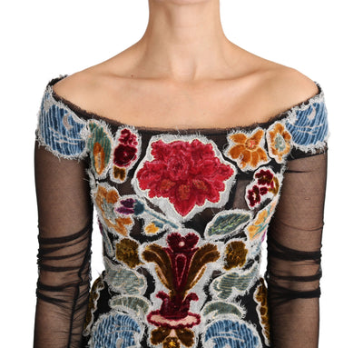 Dolce &amp; Gabbana Zwarte Bloemen Ricamo Top T-shirt Blouse