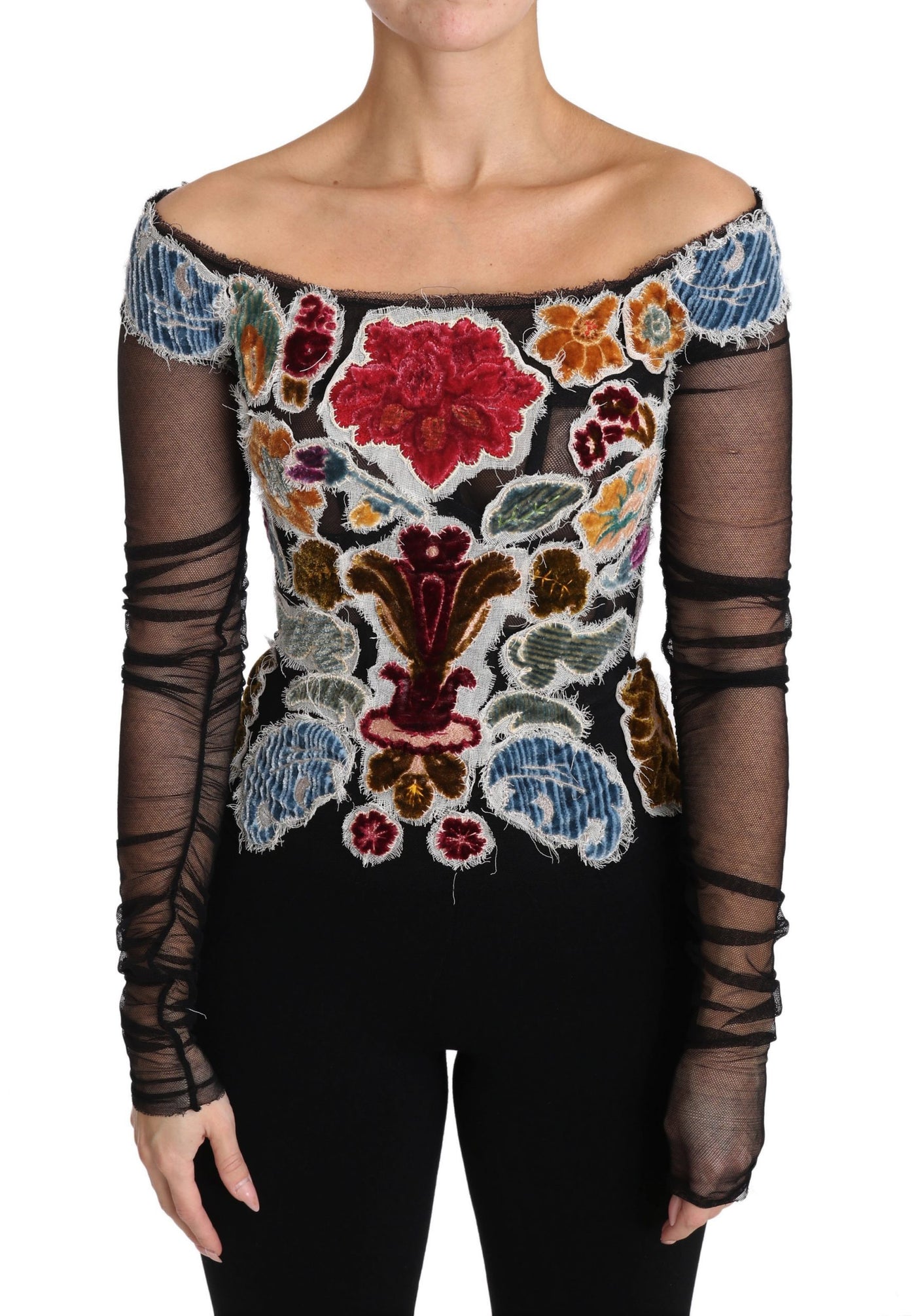 Dolce &amp; Gabbana Zwarte Bloemen Ricamo Top T-shirt Blouse
