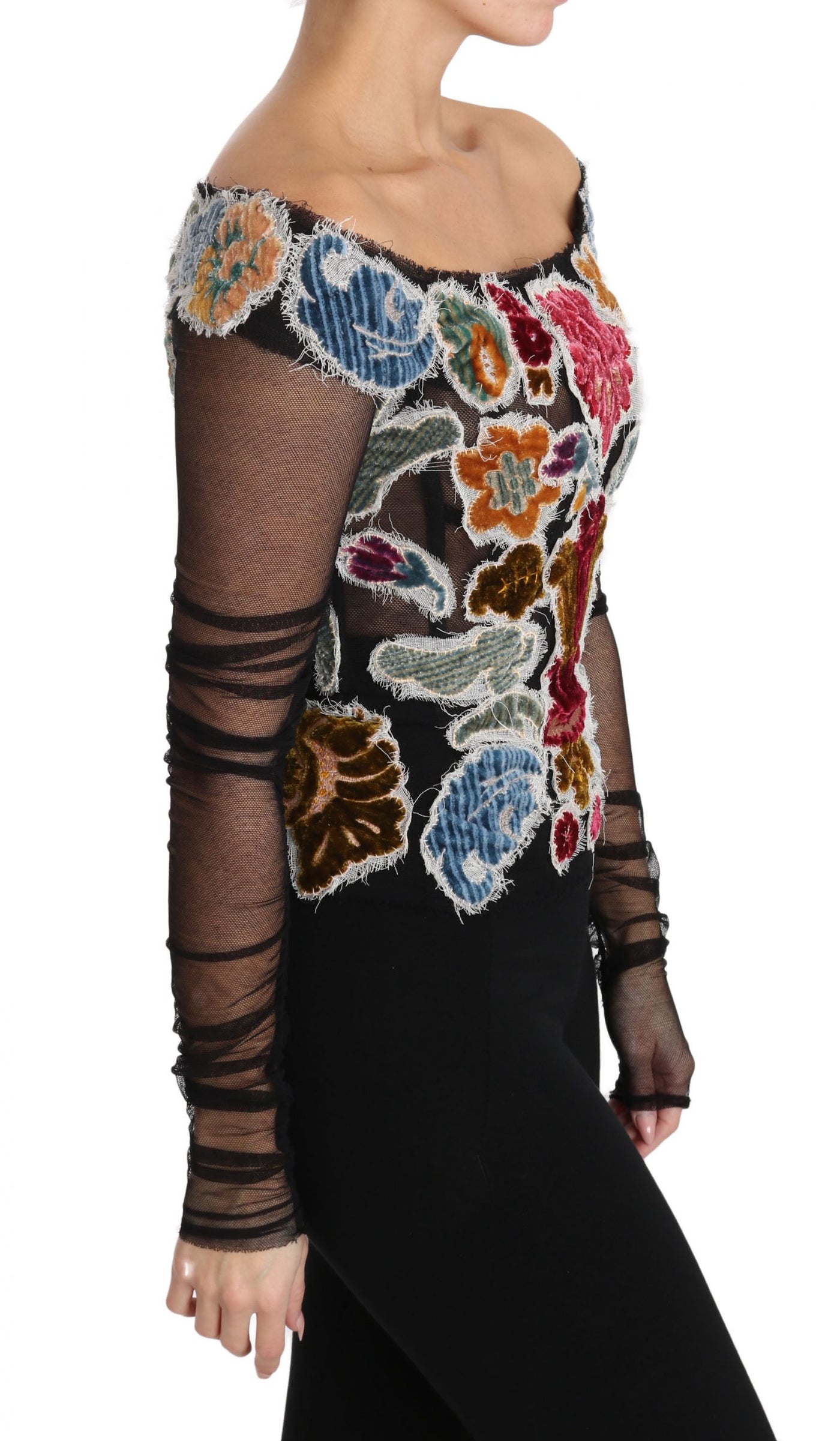 Dolce &amp; Gabbana Zwarte Bloemen Ricamo Top T-shirt Blouse