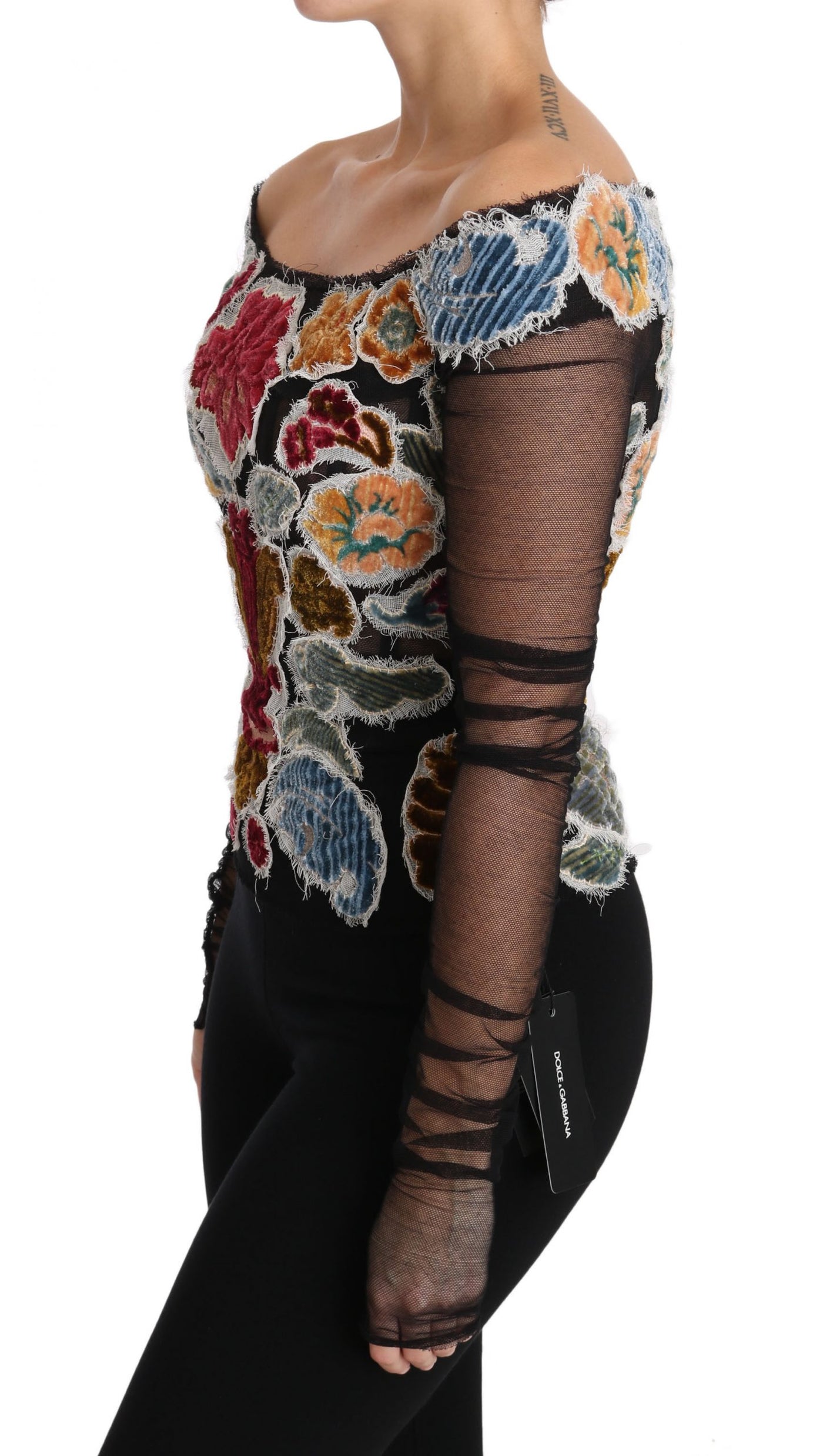 Dolce &amp; Gabbana Zwarte Bloemen Ricamo Top T-shirt Blouse