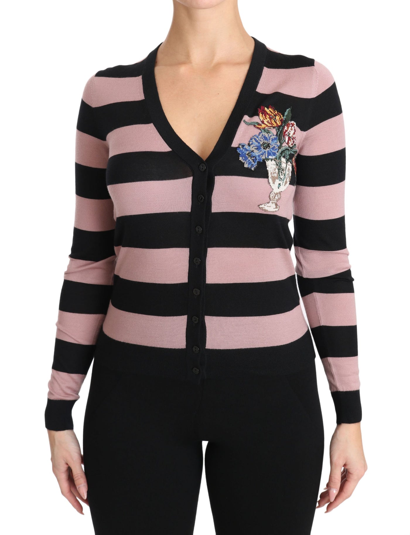 Pull cardigan en cachemire à fleurs roses Dolce &amp; Gabbana