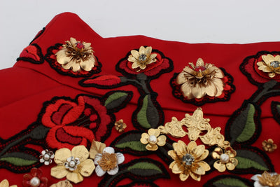 Short Dolce &amp; Gabbana en soie rouge avec cristaux roses 