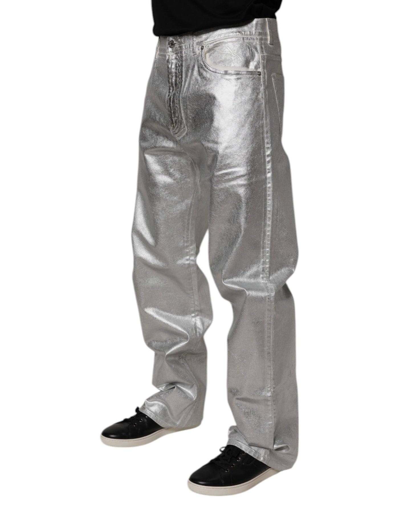 Dolce &amp; Gabbana Metallic Silver Katoenen Rechte Denim Jeans
