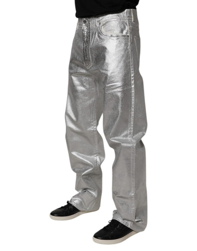 Dolce &amp; Gabbana Metallic Silver Katoenen Rechte Denim Jeans