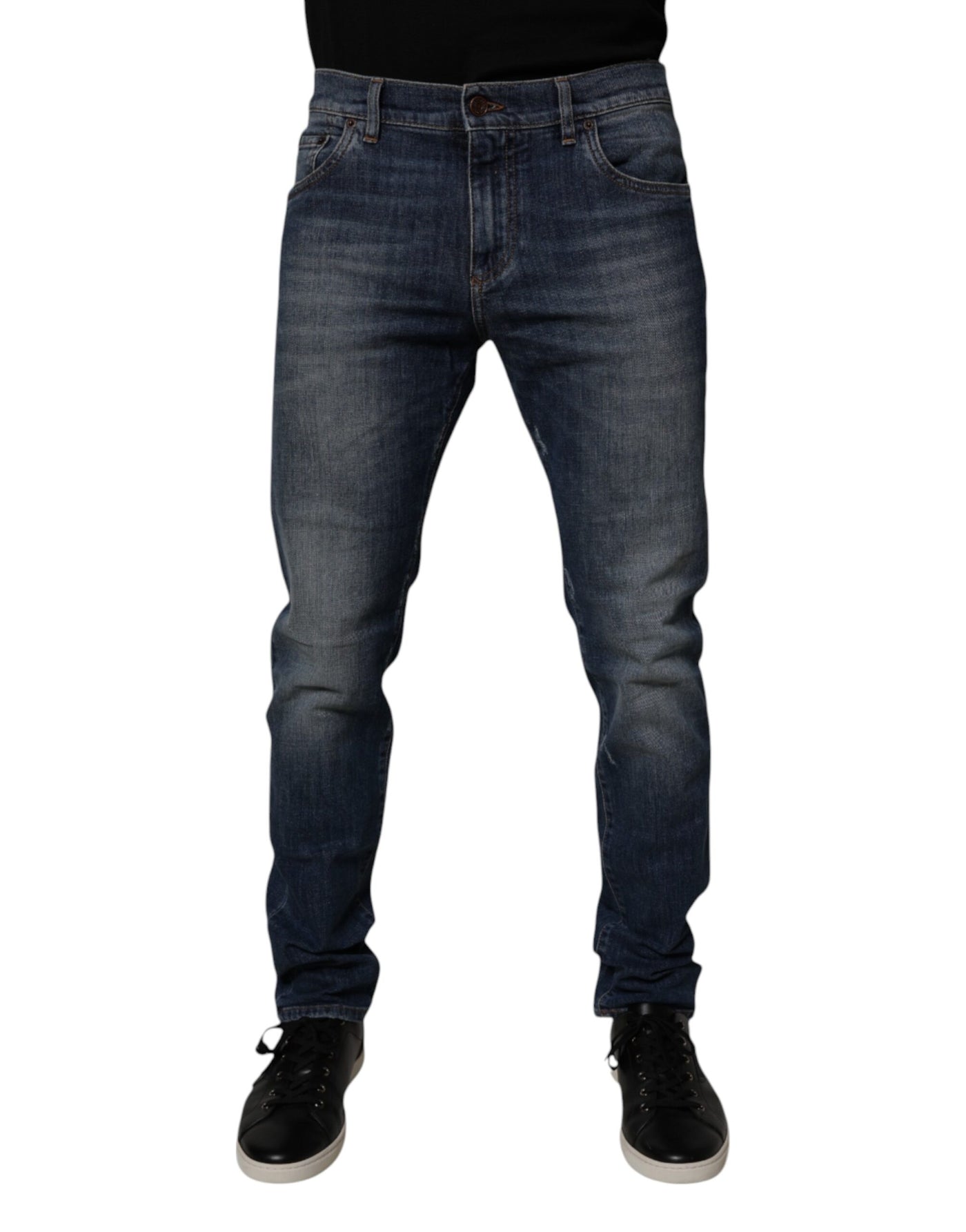 Dolce &amp; Gabbana donkerblauwe skinny jeans van katoen en leer