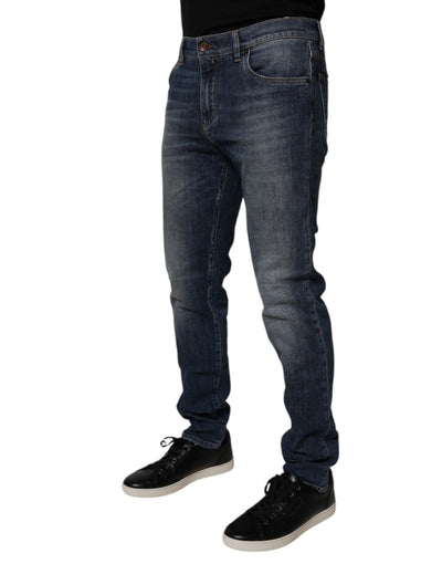 Dolce &amp; Gabbana donkerblauwe skinny jeans van katoen en leer