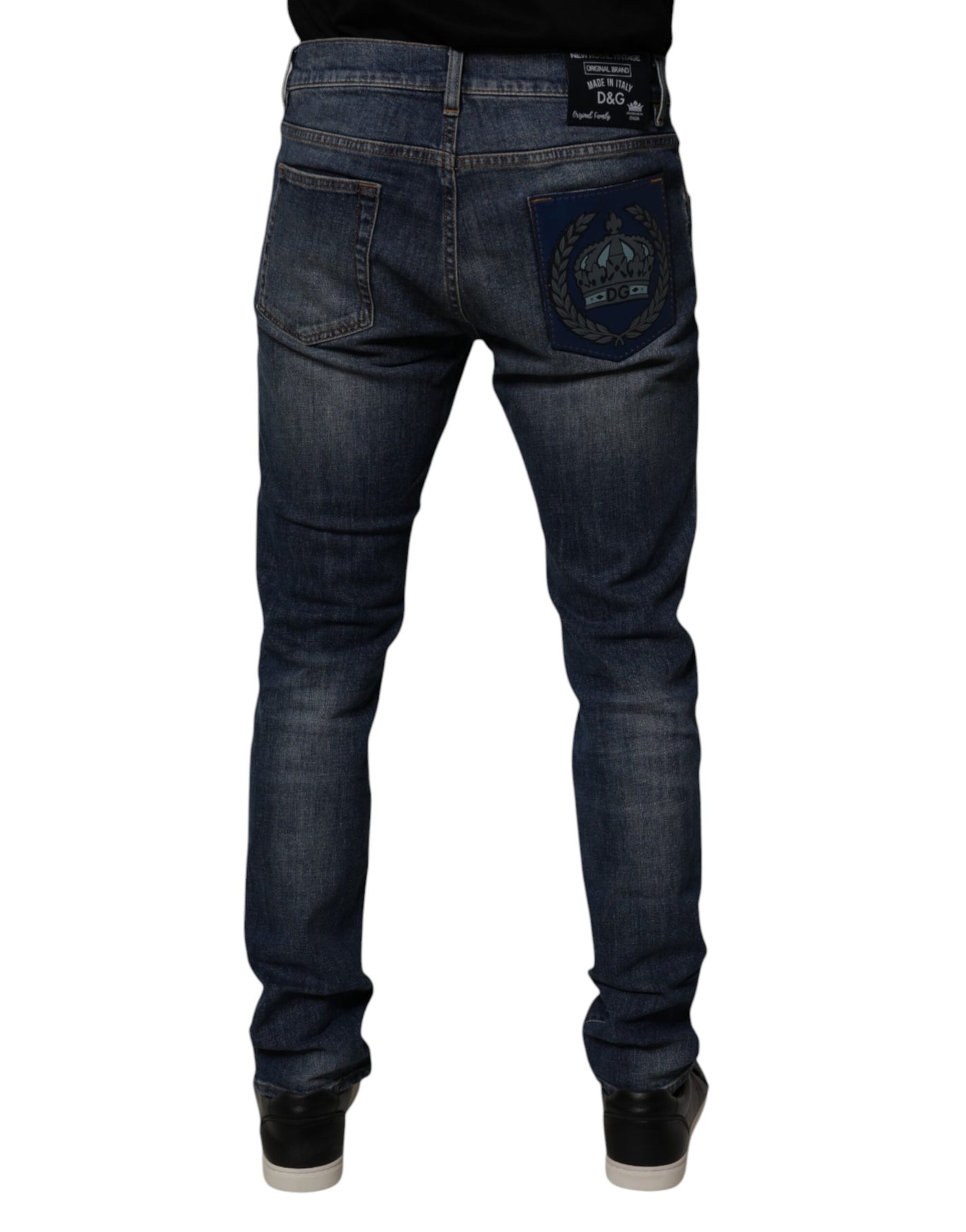 Dolce &amp; Gabbana donkerblauwe skinny jeans van katoen en leer