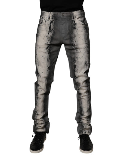 Dolce &amp; Gabbana Grijze Tie Dye Katoenen Skinny Heren Denim Jeans