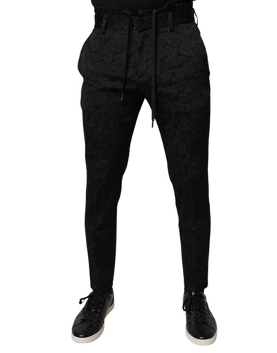 Dolce &amp; Gabbana Zwarte Brokaat Polyester Skinny Broek