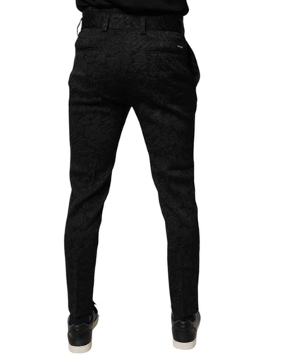 Dolce &amp; Gabbana Zwarte Brokaat Polyester Skinny Broek