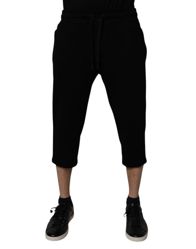 Dolce &amp; Gabbana Zwarte Katoenen Mix Cropped Sweatpants Broek