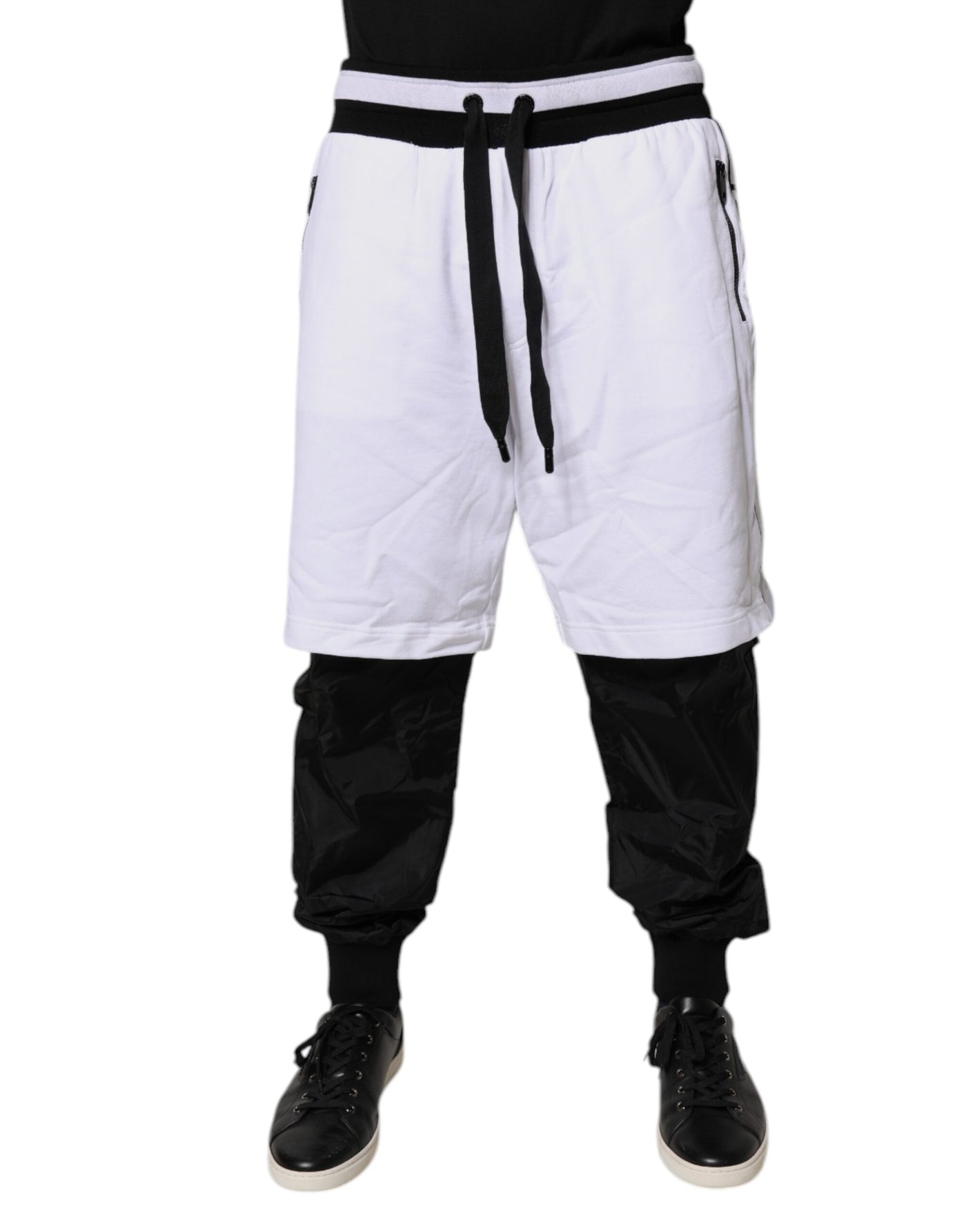 Dolce &amp; Gabbana Zwart Wit Katoenen Gelaagde Joggingbroek Broek