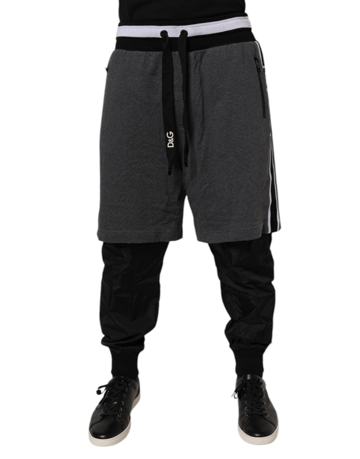 Dolce &amp; Gabbana Zwart Grijs Katoenen Gelaagde Heren Joggingbroek