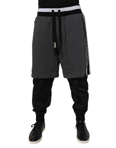 Dolce &amp; Gabbana Zwart Grijs Katoenen Gelaagde Heren Joggingbroek