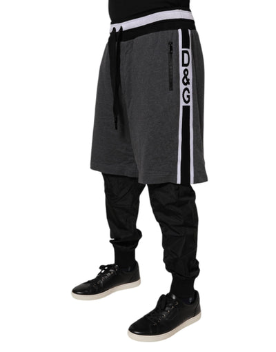 Dolce &amp; Gabbana Zwart Grijs Katoenen Gelaagde Heren Joggingbroek