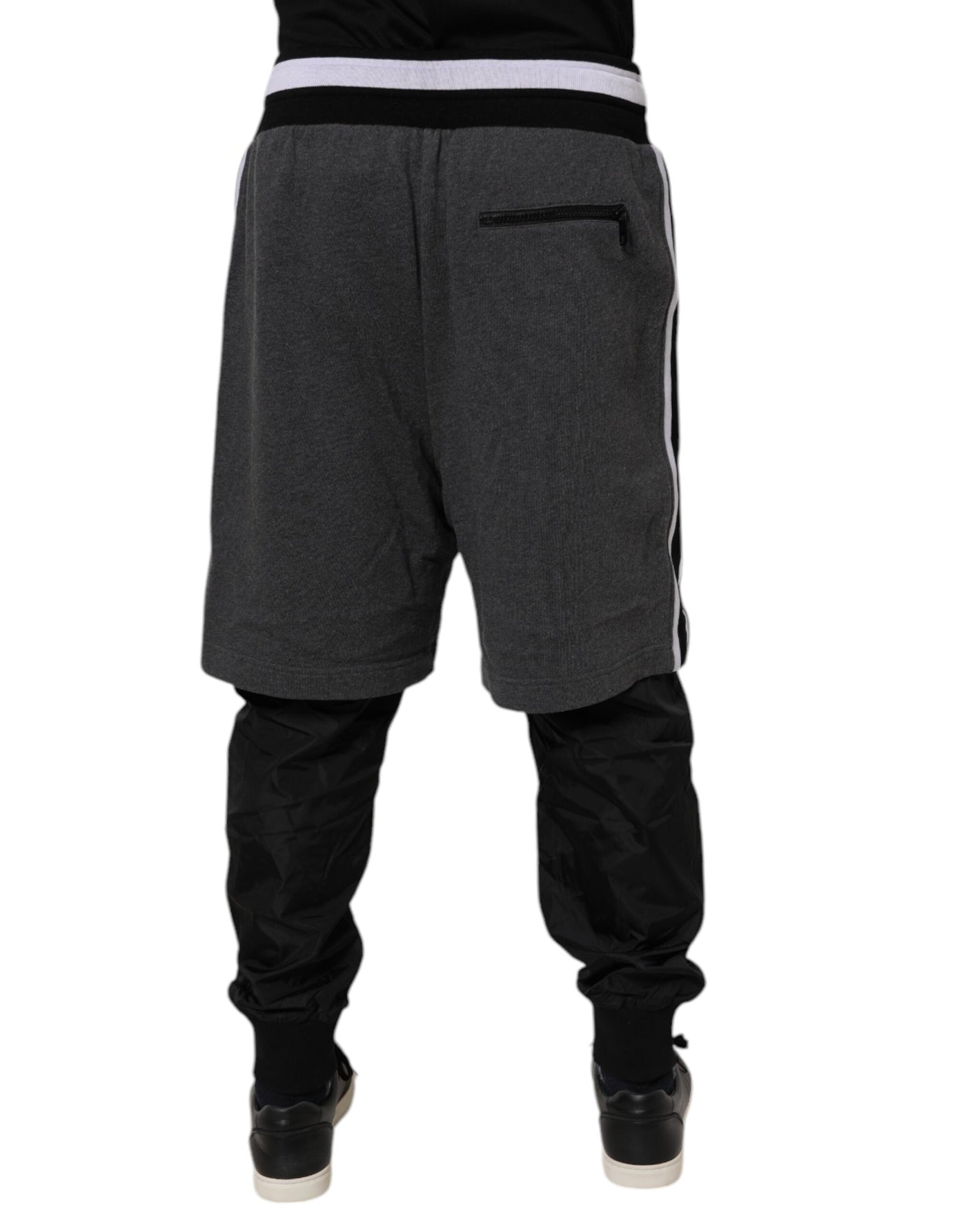 Dolce &amp; Gabbana Zwart Grijs Katoenen Gelaagde Heren Joggingbroek
