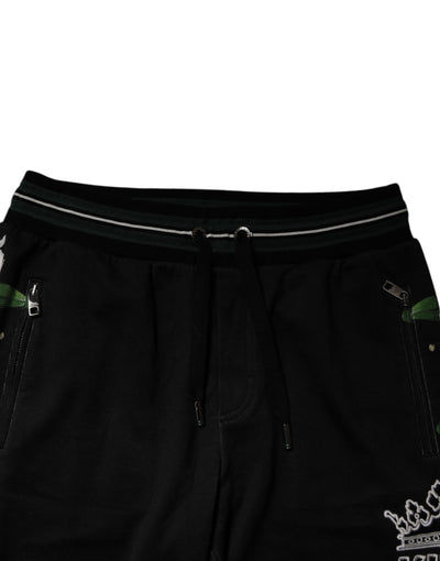 Dolce &amp; Gabbana Zwarte Bloemen King Heren Jogger Sweatpants Broek