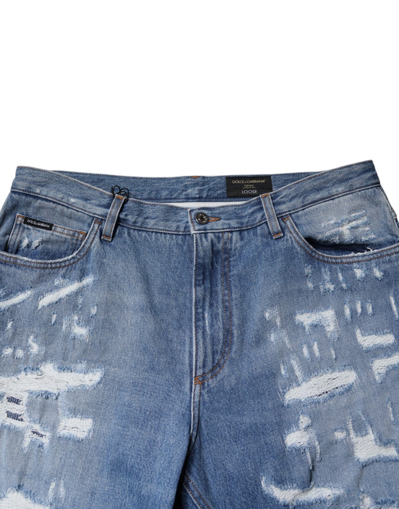 Dolce &amp; Gabbana blauwe gescheurde rechte katoenen denim jeans