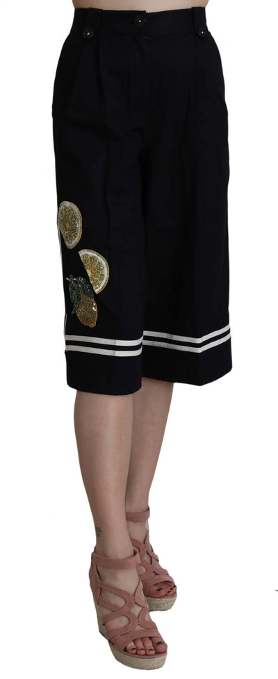 Pantalon court en coton noir à ornements Dolce &amp; Gabbana