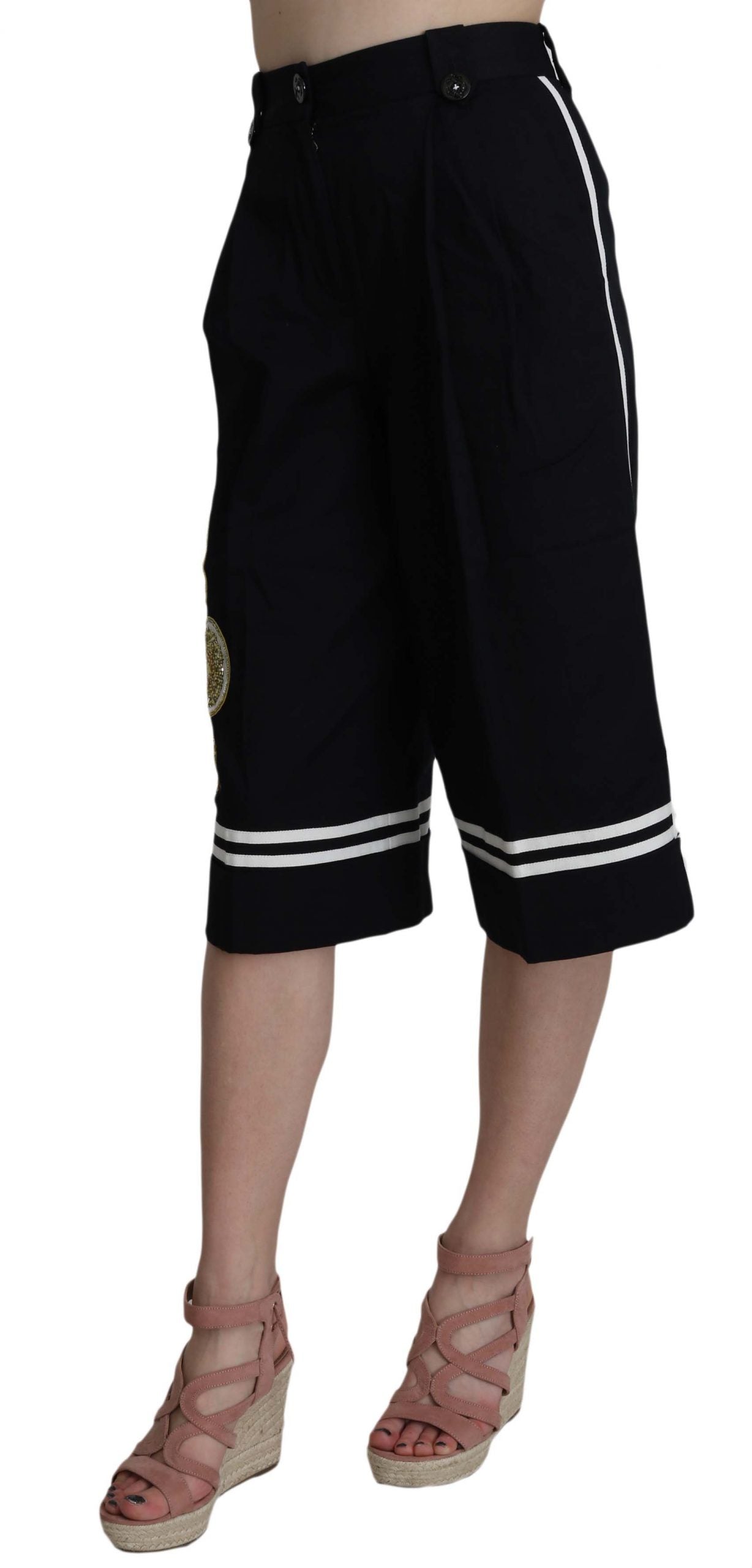 Pantalon court en coton noir à ornements Dolce &amp; Gabbana