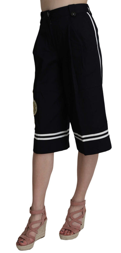 Pantalon court en coton noir à ornements Dolce &amp; Gabbana
