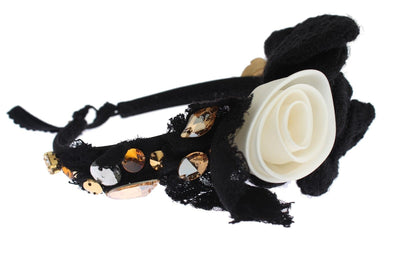 Dolce &amp; Gabbana Diadeem Hoofdband Tiara Witte Roos Kristal Haar Goud