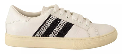 Marc Jacobs Witte Leren Sneakers met Kristalversiering