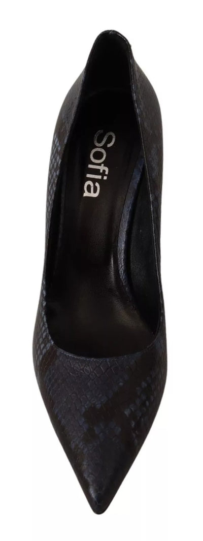 Sofia Black Snake Skin Leather Stiletto High Heels Pumps Shoes