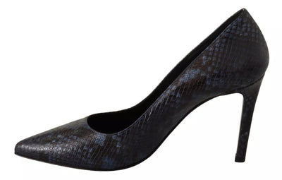 Sofia Black Snake Skin Leather Stiletto High Heels Pumps Shoes