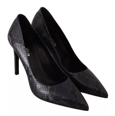Sofia Black Snake Skin Leather Stiletto High Heels Pumps Shoes