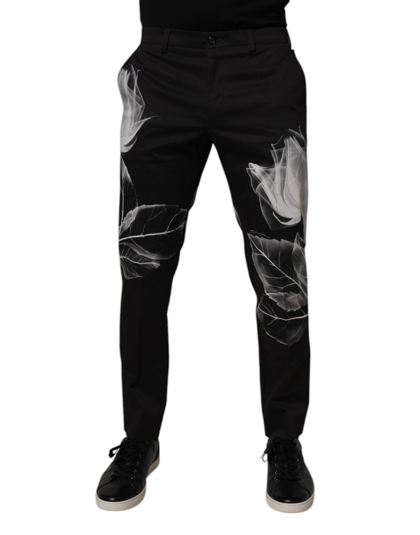 Dolce &amp; Gabbana Zwarte Katoenen Skinny Broek met Bloemenprint