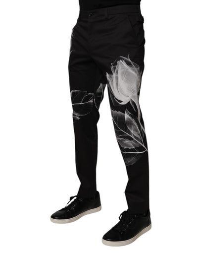 Dolce &amp; Gabbana Zwarte Katoenen Skinny Broek met Bloemenprint