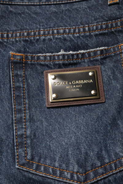 Dolce &amp; Gabbana beige blauwe bloemen katoenen heren denim jeans