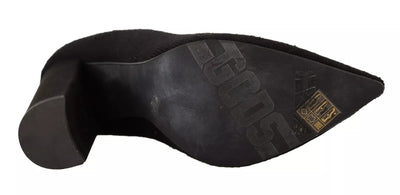 GCDS Black Suede Logo Socks Block Heel Ankle Boots Shoes