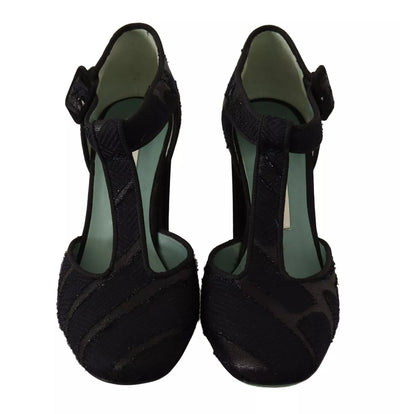 Paola D'Arcano Zwarte Suède Leren Blokhakken Sandalen Schoenen