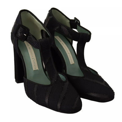 Paola D'Arcano Zwarte Suède Leren Blokhakken Sandalen Schoenen