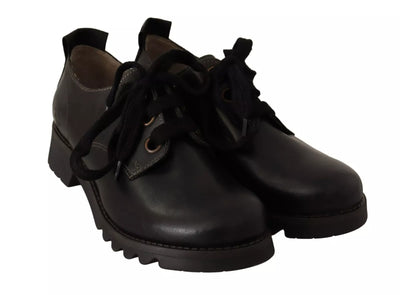 FLY LONDON Black Leather Low Top Lace Up Women Oxford Shoes