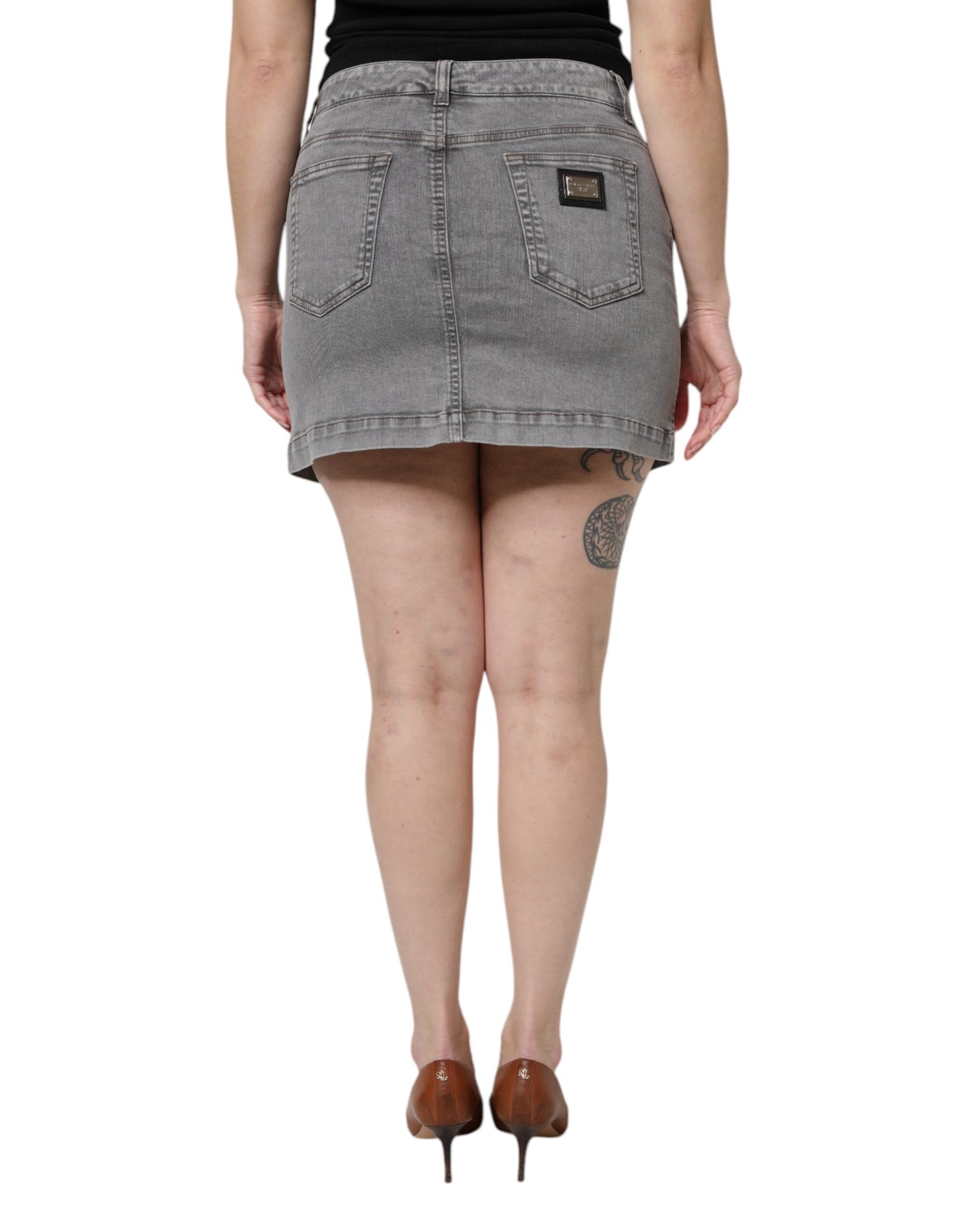 Mini-jupe en denim taille moyenne en coton stretch gris Dolce &amp; Gabbana