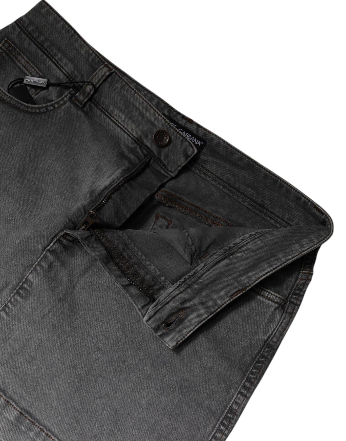 Mini-jupe en denim taille moyenne en coton stretch gris Dolce &amp; Gabbana