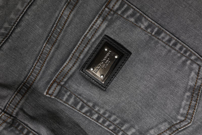 Mini-jupe en denim taille moyenne en coton stretch gris Dolce &amp; Gabbana
