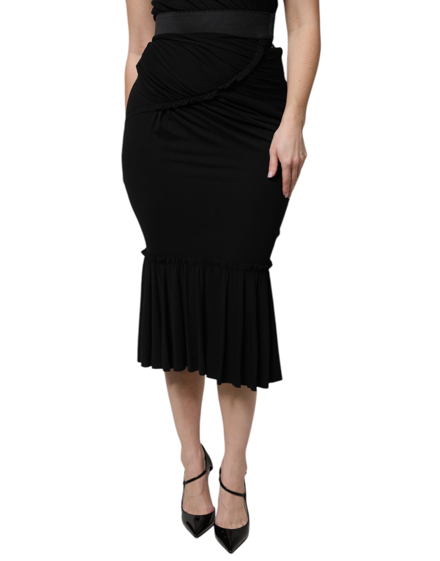 Jupe mi-longue taille haute noire à coupe sirène Dolce &amp; Gabbana